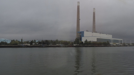 Factory by lake