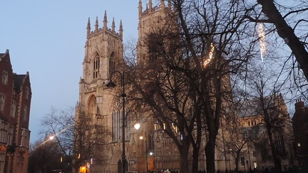 Minster behind lights