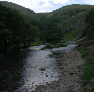 Valley with stream and island