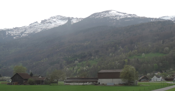 Farm by a mountain