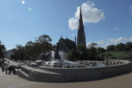 Behind the fountain