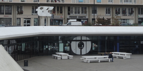 Across the plaza
