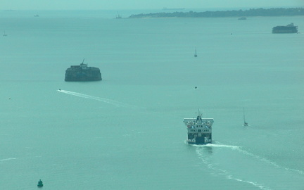 Ferry passing the sea forts