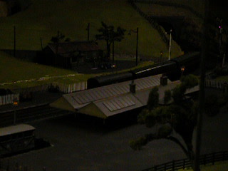 Model train in tunnel